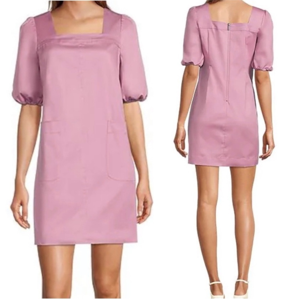 LDT Alice Ruched Short Puff Sleeve Square Neck Mini Dress Pink Size 4